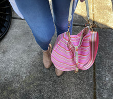 Load image into Gallery viewer, Reversible pink stripe with pretty floral